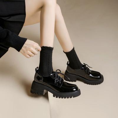 Туфли-лоферы на толстой подошве в стиле бисквитного торта, женские, весна-осень, новые однотонные туфли, ретро, кружево, толстый каблук, британский стиль, маленькие кожаные туфли