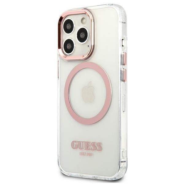 Guess Guhmp13Lhtrmp Iphone 13 Pro / 13 6,1 Różowy/Pink Twarde Etui Metalowa Konturka Magsafe