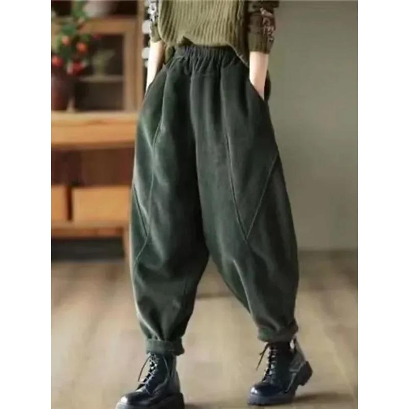 Corduroy Autumn Winter Pants Casual High Waist Warm Women Pantalones Vintage Ankle-length Jogger Fashion Trousers