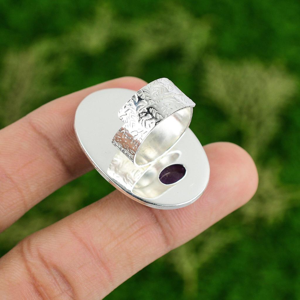 Gift For Her 925 Silver Natural African Amethyst Multi Stone Adjustable Ring