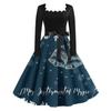 Women's Fashion Vintage Long Sleeve Square Neck Christmas Printed Evening Party Dresses Dresses
