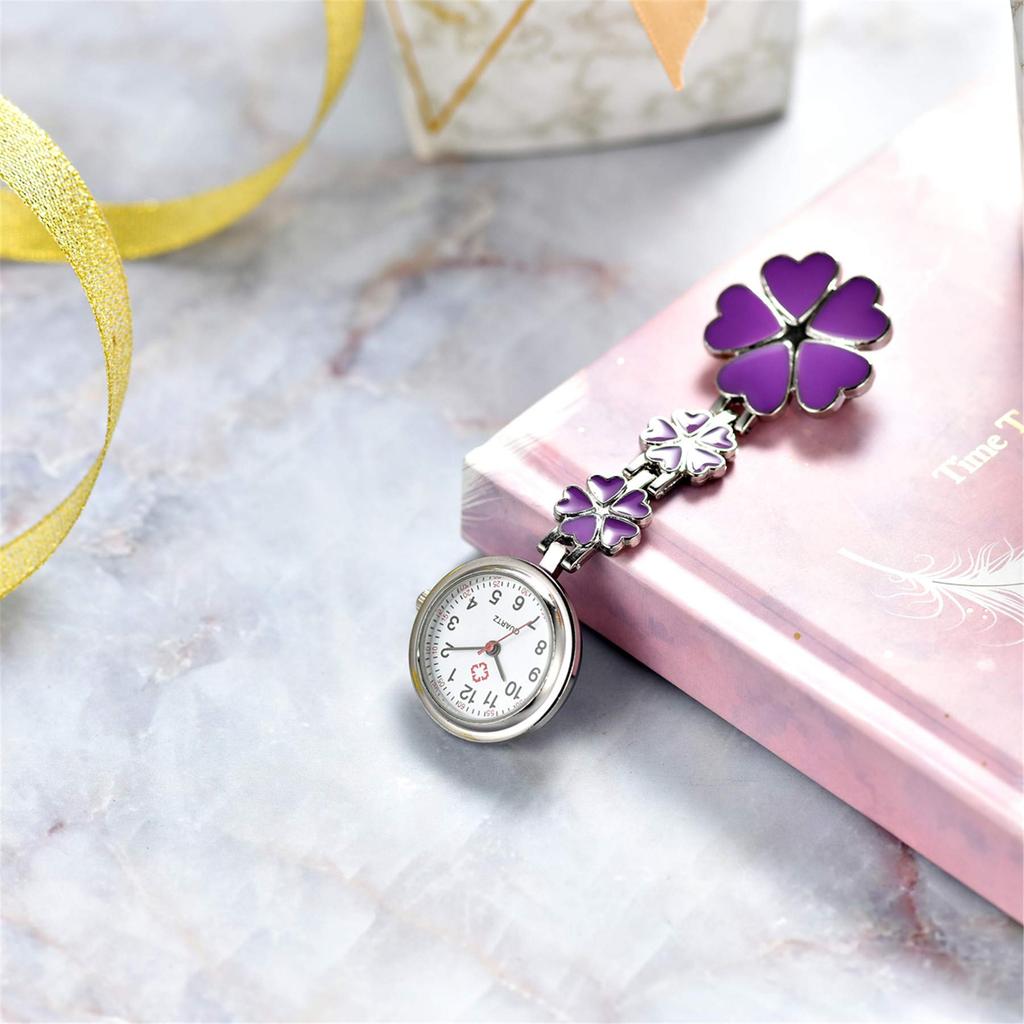 Lancardo Nurse Pocket Watch Flower Petal Clip Ladies Analog Watch Birthday Anniversary Mother's Day Valentine's Day Girlfriend Gift