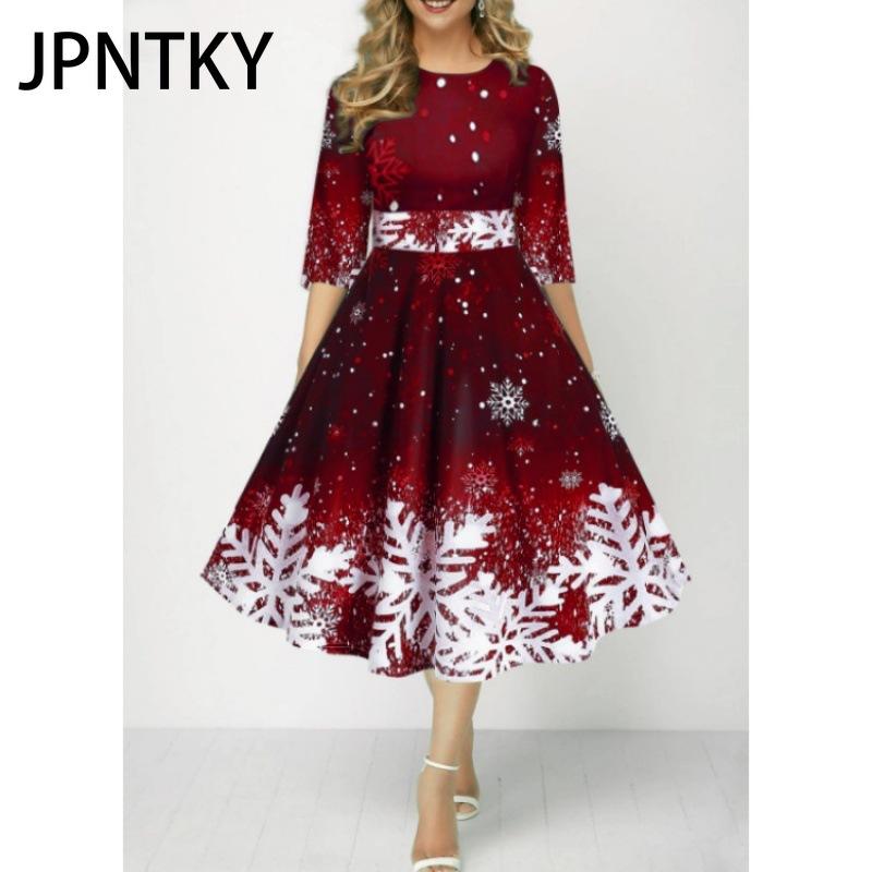 JPNTKY Women's Fashion Summer Spring 3/4 Sleeve O-Neck Casual Dresses