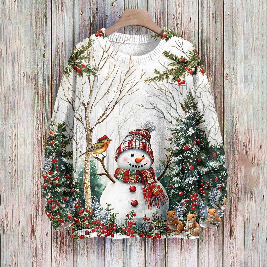 Рождественские толстовки для женщин Вязаный свитер Милая рубашка Осенний свитер с круглым вырезом Топы