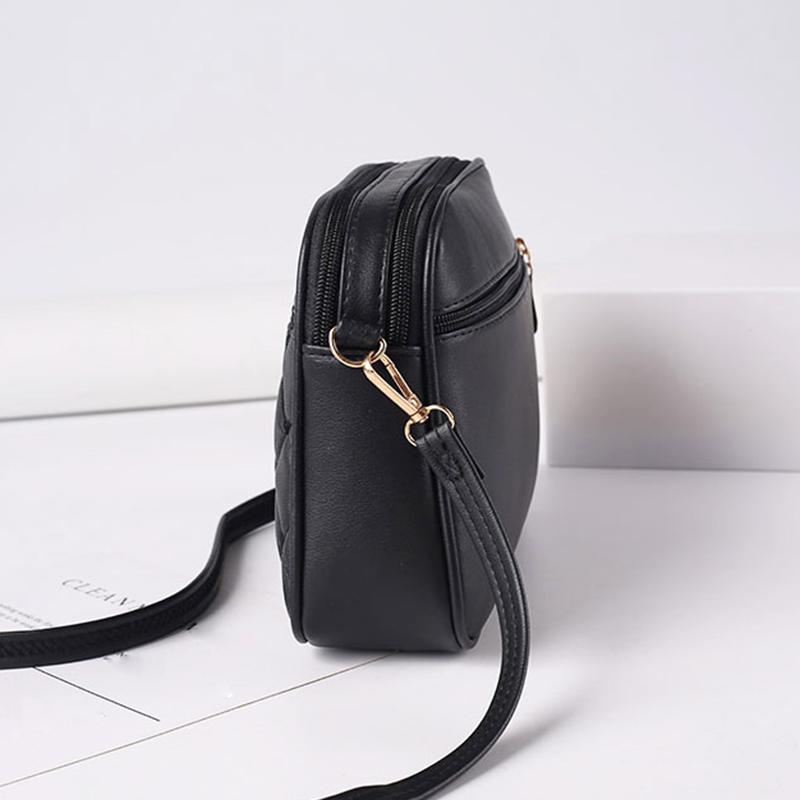 Yogodlns Women PU Leather Wave Embroidered Small Shoulder Bag Simple Solid Color Multi-layer Heart Decor Phone Crossbody Bag