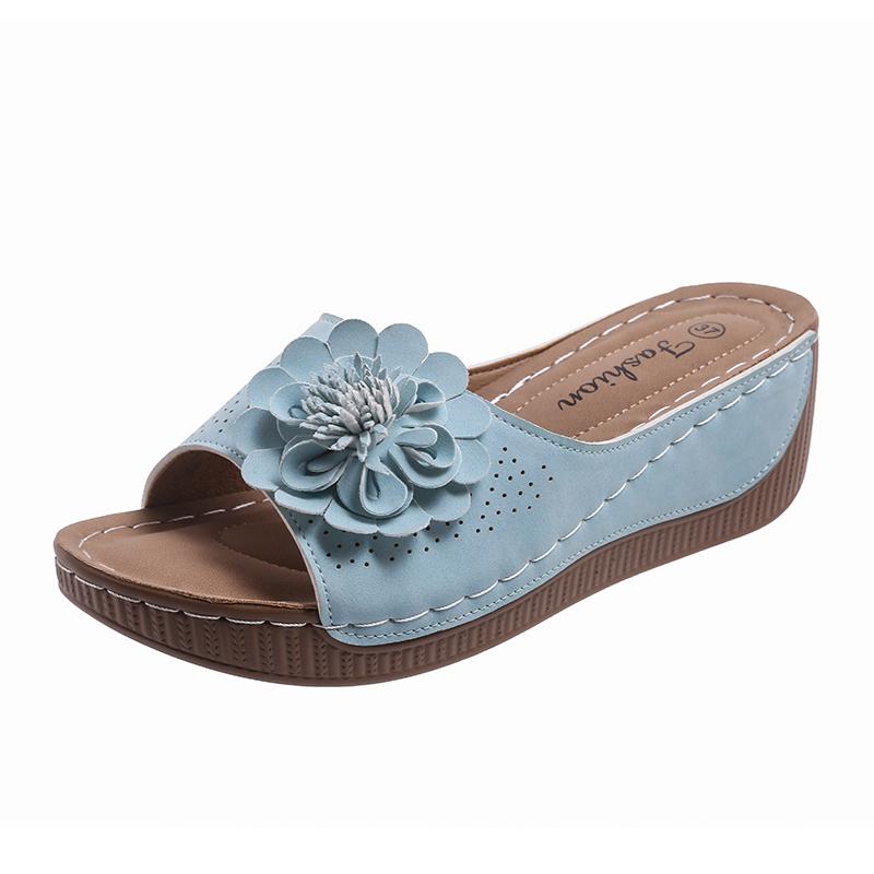 Винтажные большие цветочные сандалии женские лето 2025 удобные мягкая подошва танкетка шлепанцы женщина повседневные большие размеры 43 тапочки мухер