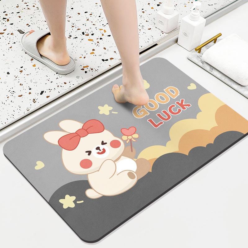 Diatom Mud Mat Toilet Cartoon Top Restroom Mat Non-slip Moisture-wicking Quick Drying Home Toilet Door Bathroom Pad