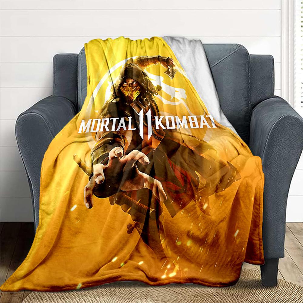 1 шт. Mortal Kombat, Скорпион, Наружное одеяло, Легкий фланель, Мягкое и теплое, Всесезонное, Для улицы, Кемпинга, Гостиной, Офиса, L1106025