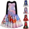 Women's Fashion Christmas Casual Slim Print Hem Long Sleeve Dress