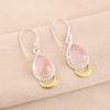 Natural Rose Quartz Gemstone  925 Sterling Silver Jewelry Handmade Earrings 1.5" EE-162-29