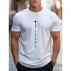 Men's Summer Fashion Casual Loose Fit Big Cross and Jesus Letter Print Sports Round Neck Short Sleeved T-shirt Top