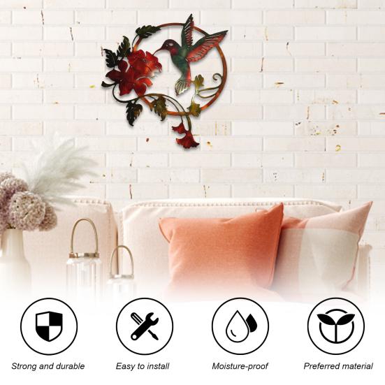 Металлическая птица Настенный художественный декор Колибри Цветочный силуэт для внутреннего и открытого сада Гостиная Спальня Патио