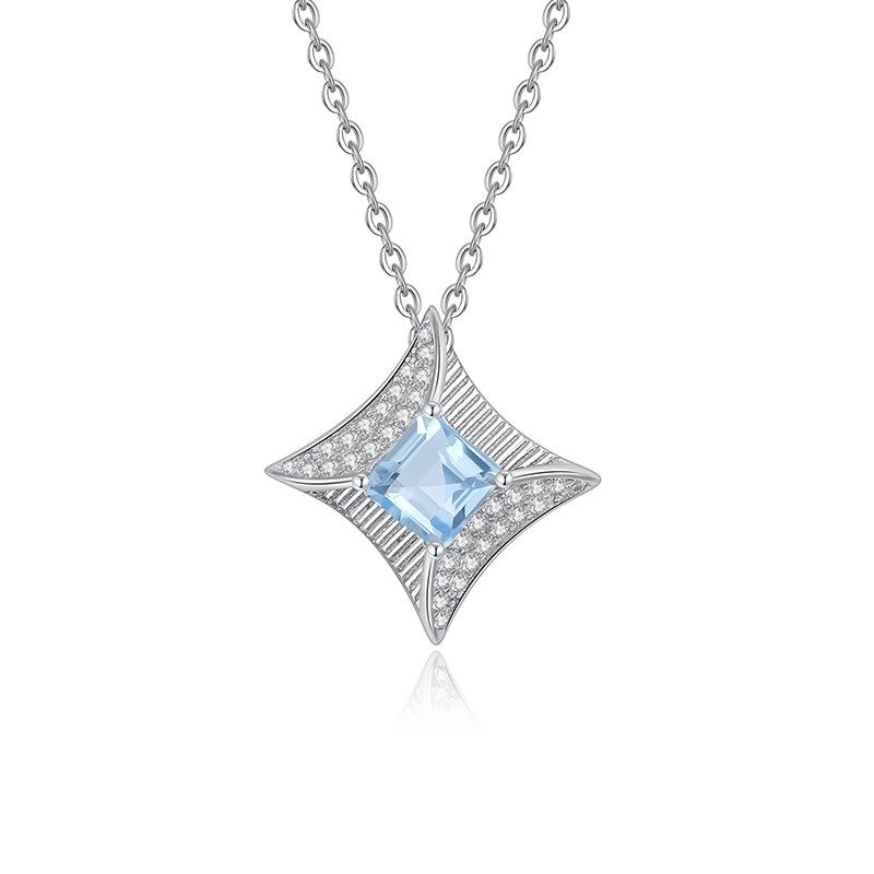 S925 pure silver natural yellow garnet necklace, square star shaped crystal pendant, luxurious jewelry with brushed craftsmanship, gift
