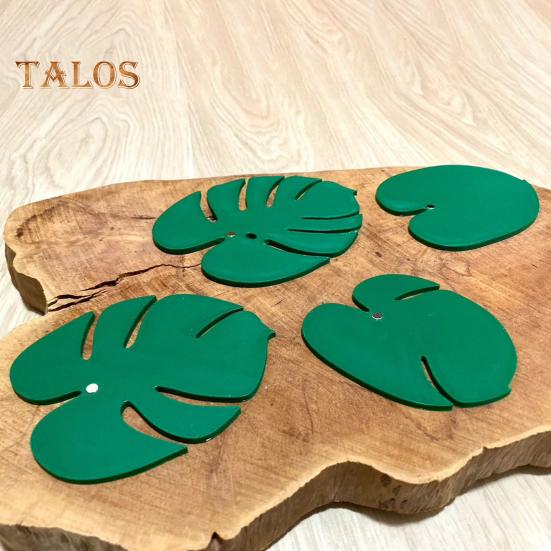 4Pcs 3D Printed Coaster Set Monstera Leaf Design Magnetic Base Plant Home Decor Green Leaf Drink Coasters for Table Protection