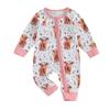 Baby Girls Fall Crewneck Romper 3M 6M 12M Long Sleeve Cattle Print Oblique Zipper Jumpsuit