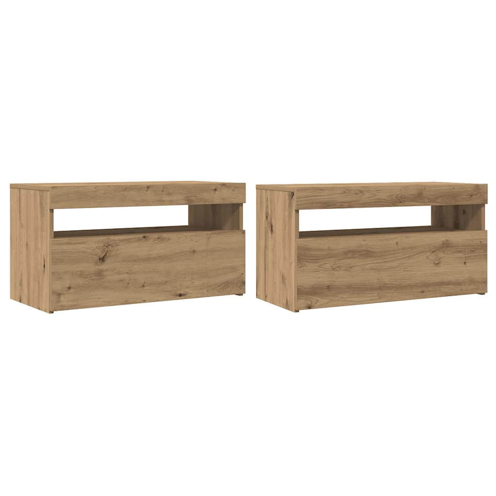 Vidaxl Szafki Tv Z Led, 2 Szt., Dąb Artisan, Materiał Drewnopochodny