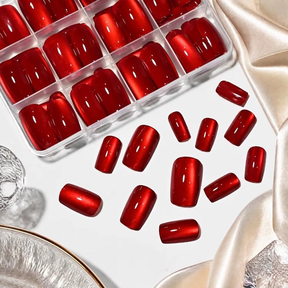 144Pcs Glossy Finish Press On Nails Medium Oval Fake Fingertips Full Cover Nails for Xmas