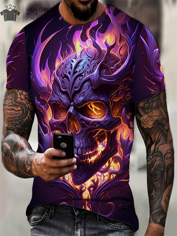 Punk Style Etro Men's T-shirt Horror Skull 3D Print T-Shirt Summer Crew Neck Short Sleeve Fashion Oversized Tees Men' Clothing