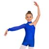 Girls One Shoulder Long Sleeve Ruched Mesh Leotard Figure Skating Gymnastics Outfit