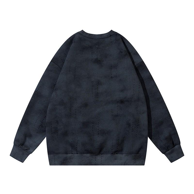 Unisex Vintage Distressed Washed Cotton Hoodie With Letter Print Ripped Details Loose Fit Streetwear Sweatshirt