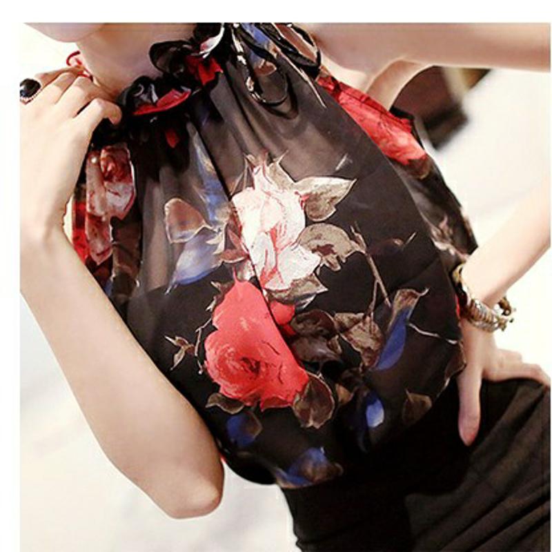 SURWENYUE модная шифоновая блузка без рукавов с принтом, летняя сексуальная женская одежда без бретелек на бретельках