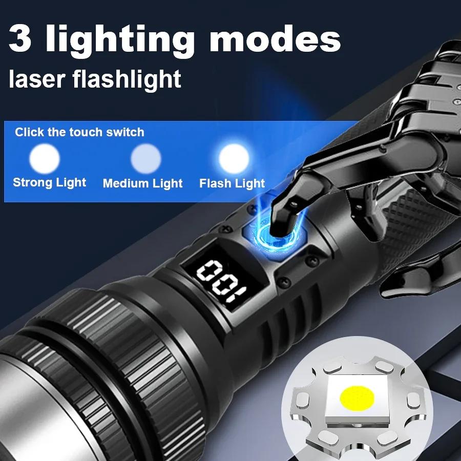 2000LM Powerful LED Flashlight Built in 18650 Battery USB Rechargeable Hand light Waterproof Zoom Torch for Camping Work Light
