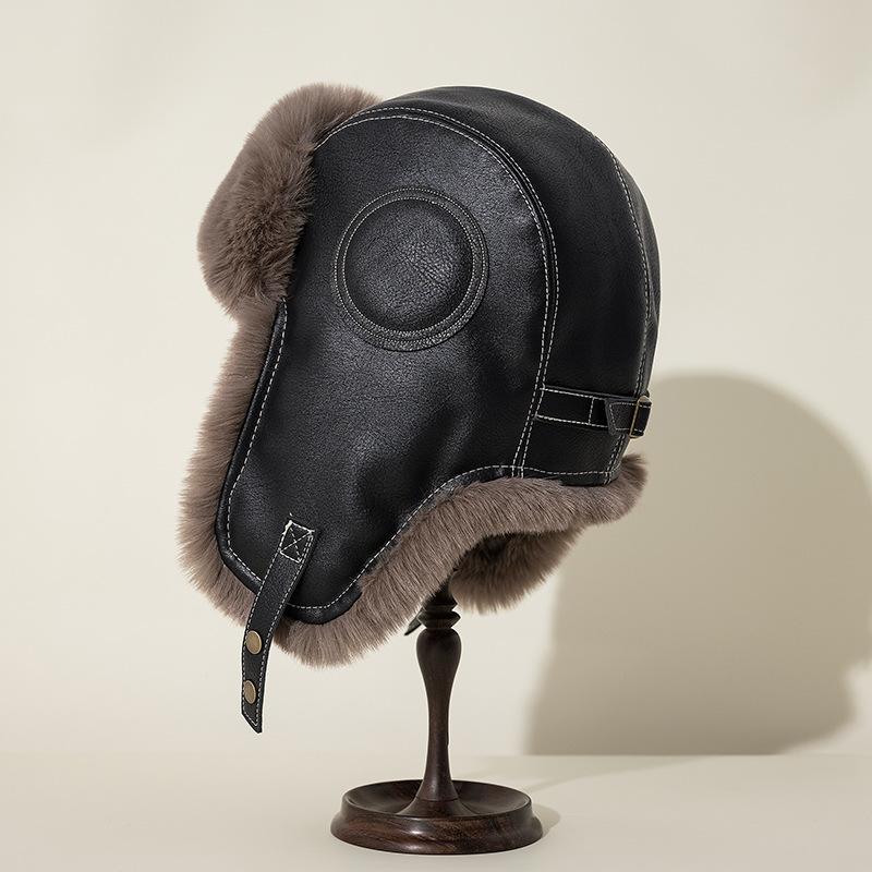Мужская кожаная кепка Lei Feng, утолщенная плюшевая защитная кепка для защиты ушей, на осень и зиму, для езды на велосипеде, теплая, для электромобиля, для ветра и снега, для холода, водонепроницаемая