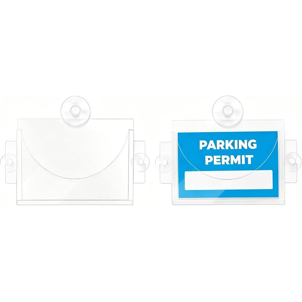 Transparent Acrylic Car Parking Permit Holder with Suction Cups,Curved Design Parking Pass Holder for Car Windshield Clear Permit Display,Universal