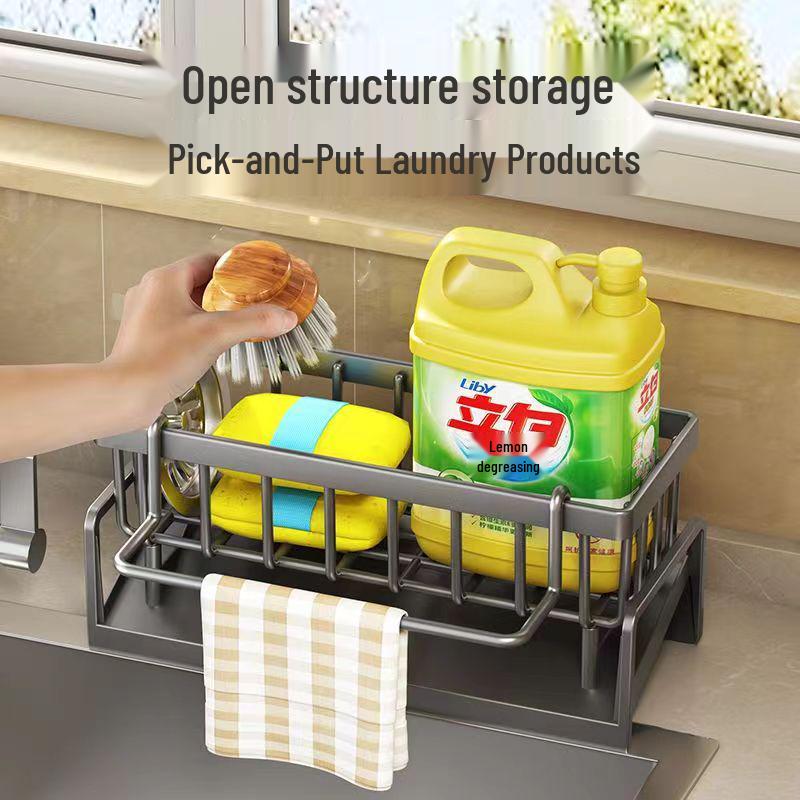 Wall-Mounted Sink Rack: Dish Soap Holder & Drainer for Sponges and Steel Wool.
