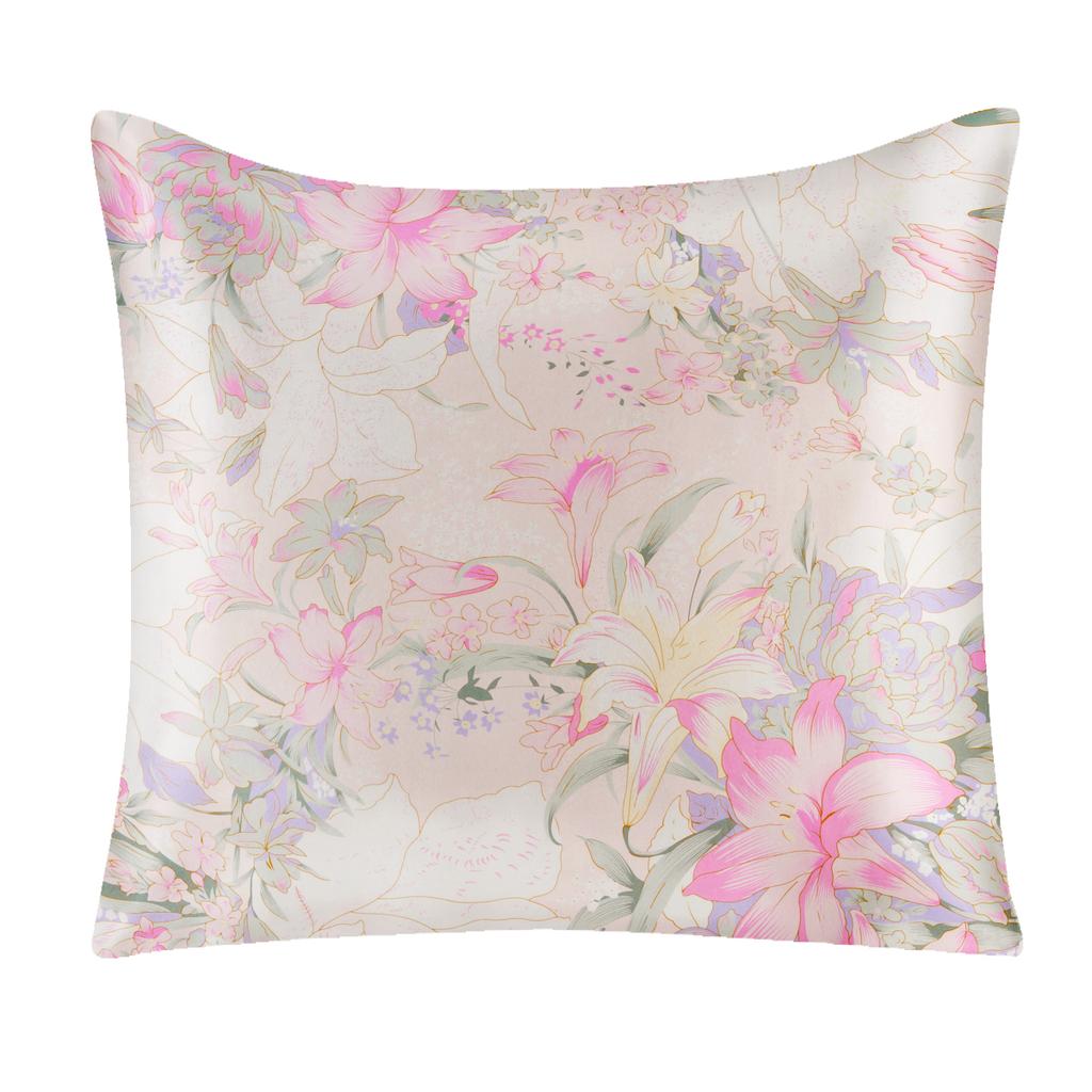 100 Percent Silk Pillowcase Floral Print Both Sides With Zipper Multicolor Decorative Throw Pillow Cushion Cover