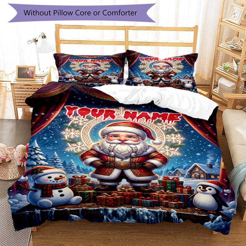 3PC Custom Name Christmas Magic Scene Bedding Set Duvet Cover Closure Includes 1 Duvet Cover & 2 Pillowcases for Bedroom