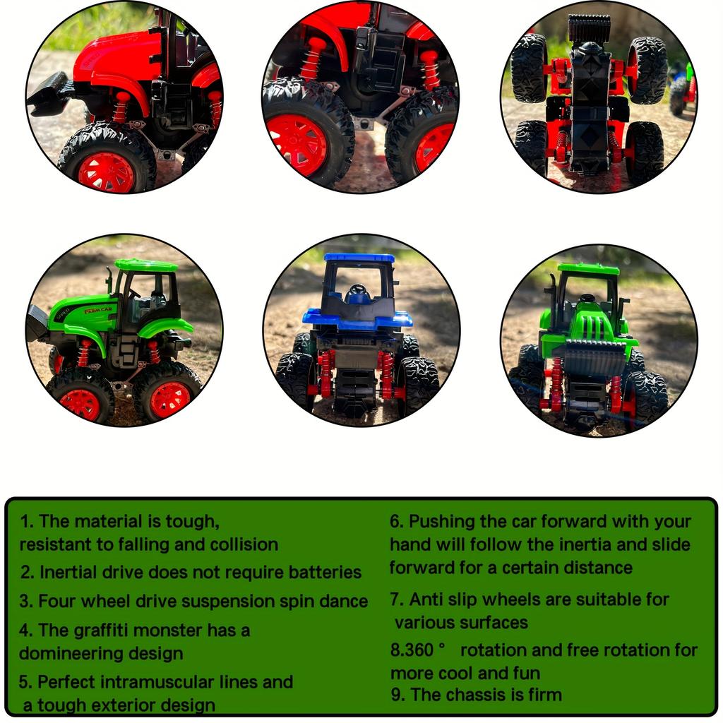 Farmer Stunt Car Inertia 4x4 Dual Inertia Stunt Green Climbing 360° Spin Flip Shock Утолщенные шины Внедорожный скутер Игрушечная машина в подарок на Хэллоуин