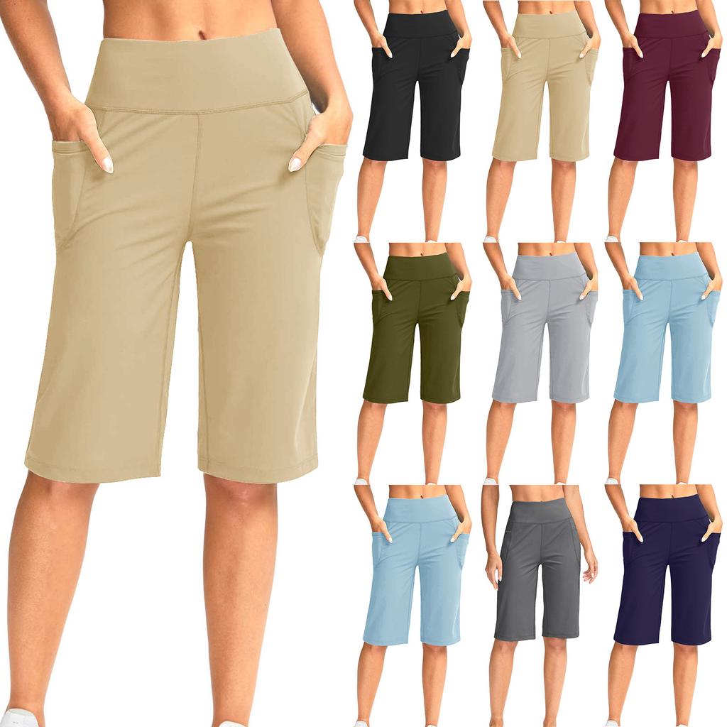 Женские модные однотонные свободные карманные спортивные повседневные шорты для йоги 5/10