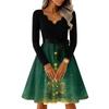 Women's Casual Fashion V-neck Long Sleeved Retro Christmas Print Retro Dress