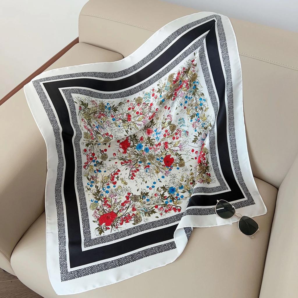 Spring/Summer Fashion Imitation Silk Neckerchief Outdoor Decoration Wraps for Women 70*70cm Breathable Print Square Scarf