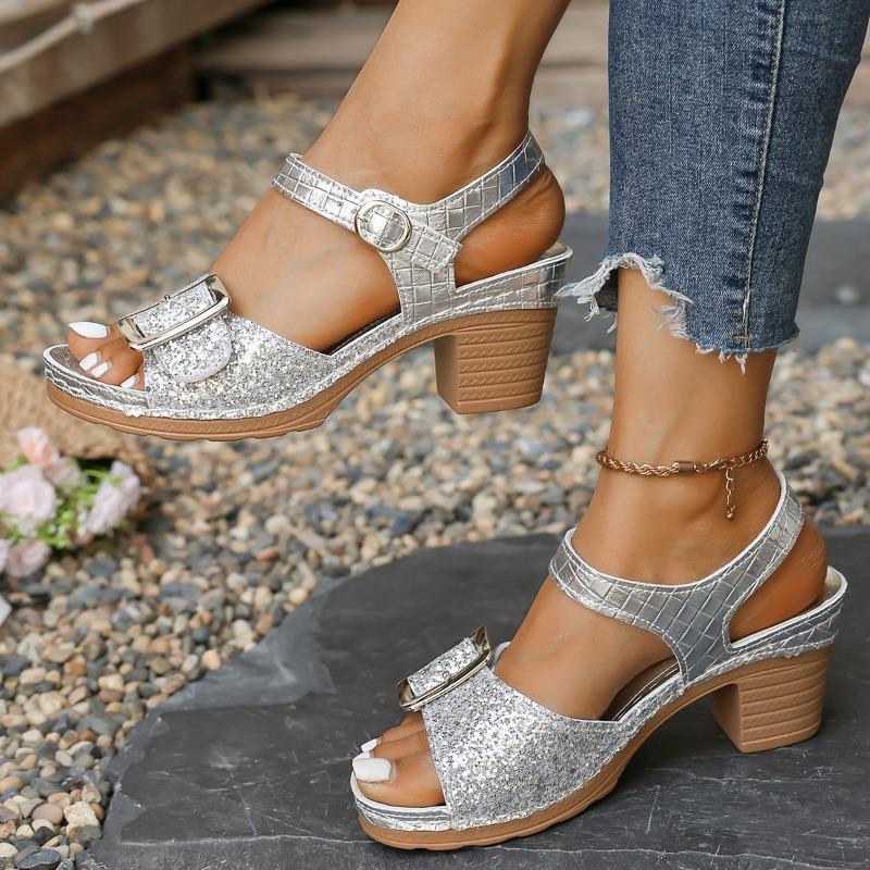 Women's Wide Width Buckle Sandals, Chunky Heel Summer Slides, Wholesale High Heel Mules In Stock