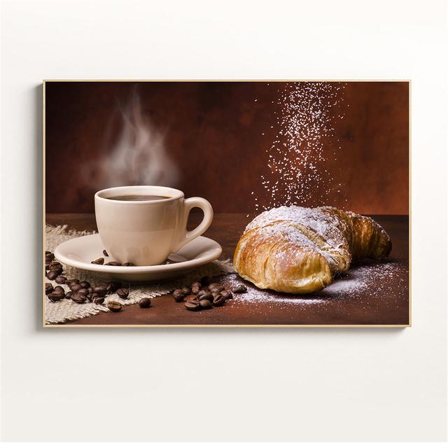 Картина с едой, пшеничный хлеб, кофе, настенная живопись, кухонный декор, плакаты на скандинавскую тему и принты, посуда, настенная живопись, холст, искусство