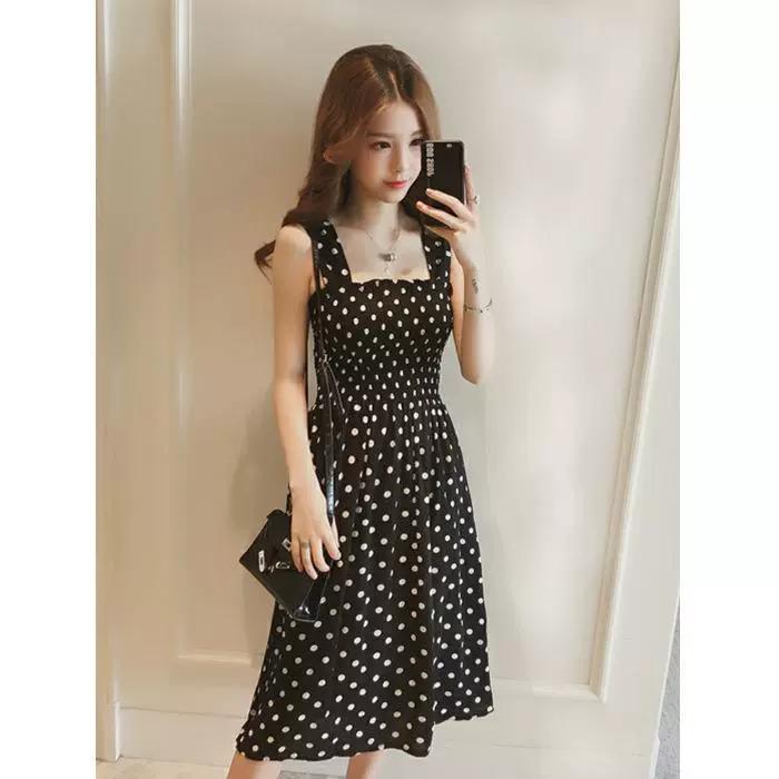 Women's Summer Mid-length Polka Dot Halter Dresses Sub Elegant Slim Dresses