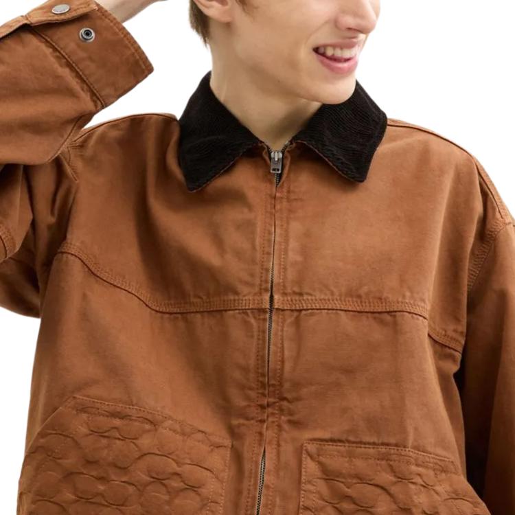 Coach Leather Detail Workwear Zip And Buckle Jacket Men Jackets Brown CW691-BRN