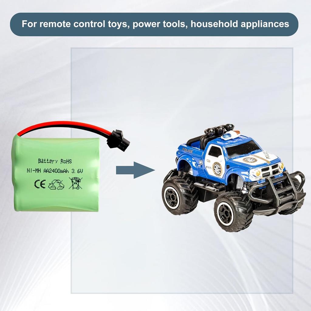 3.6V 2400mAh Ni-MH AA Rechargeable Battery with USB Charging Cable and SM-2P Connector – Ideal for RC Toys, Lighting, and Power Tools