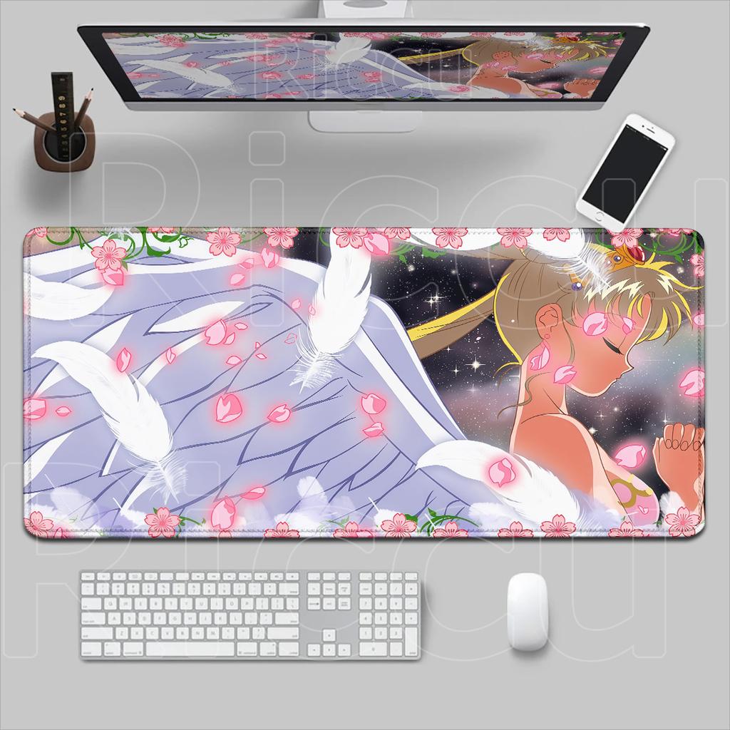 Kawaii Girl Locking Edge Office Desktop Mat Computer Carpet XXL Sailor Moon Washable Mousepad Gaming Laptop Keyboard Accessories