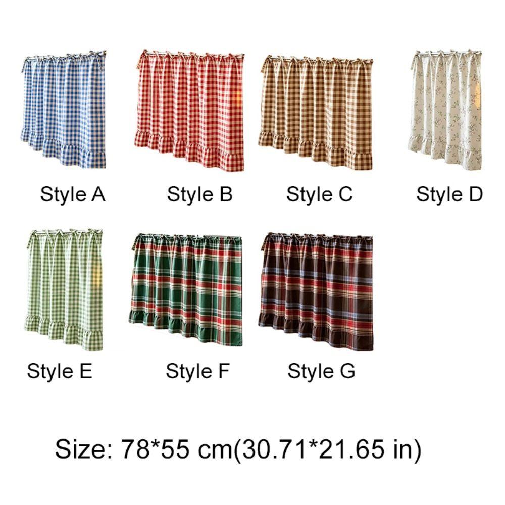 Ruffled Edge Farmhouse Plaid Kitchen Oven Skirt Cotton Privacy Partition Curtain Porch