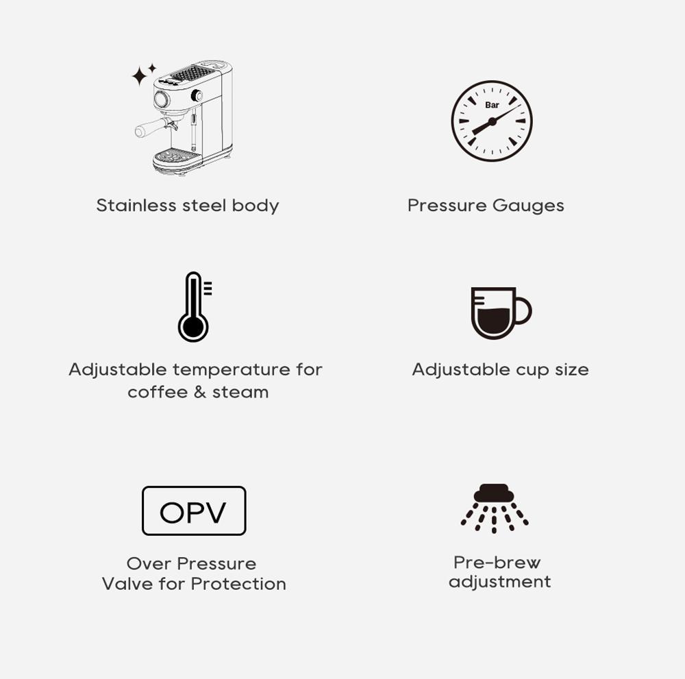 New HiBREW H10B Espresso Coffee Machine, 20Bar Extraction Pressure, Semi-Automatic, Adjustable Temperature & Cup Volume