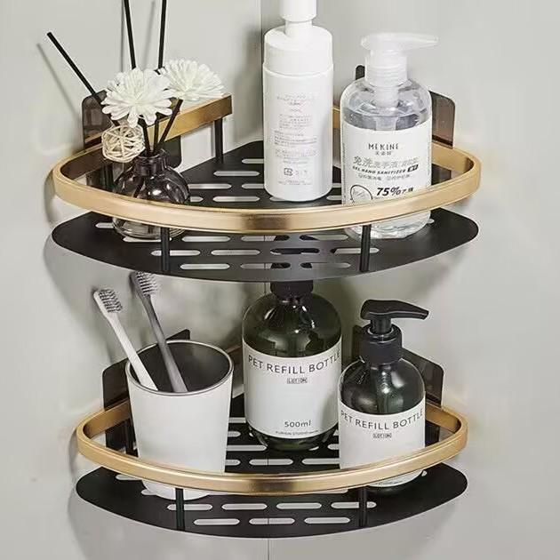 Черное Золото Самоклеящиеся Угловые и Прямоугольные Полки для Хранения Косметики для Ванной Комнаты