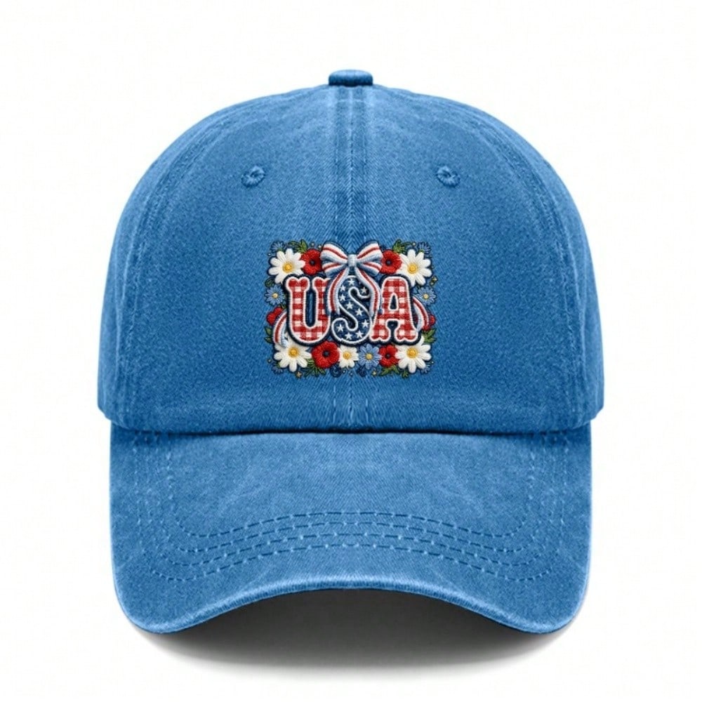 [Vintage USA Baseball Cap] Adult Unisex "USA" Floral Print Adjustable Sun Cap Breathable Curved Brim Streetwear Baseball Hat For Patriotic Holidays &