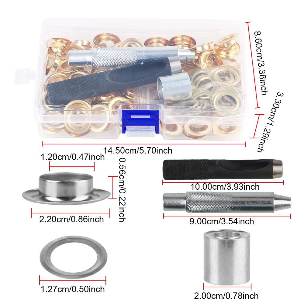 100 шт. 12 мм металлическая пряжка Air Eyelet Corns Tarpaulin Ring Buckle Copper eyelet 3 установочных инструмента 1 набор с коробкой