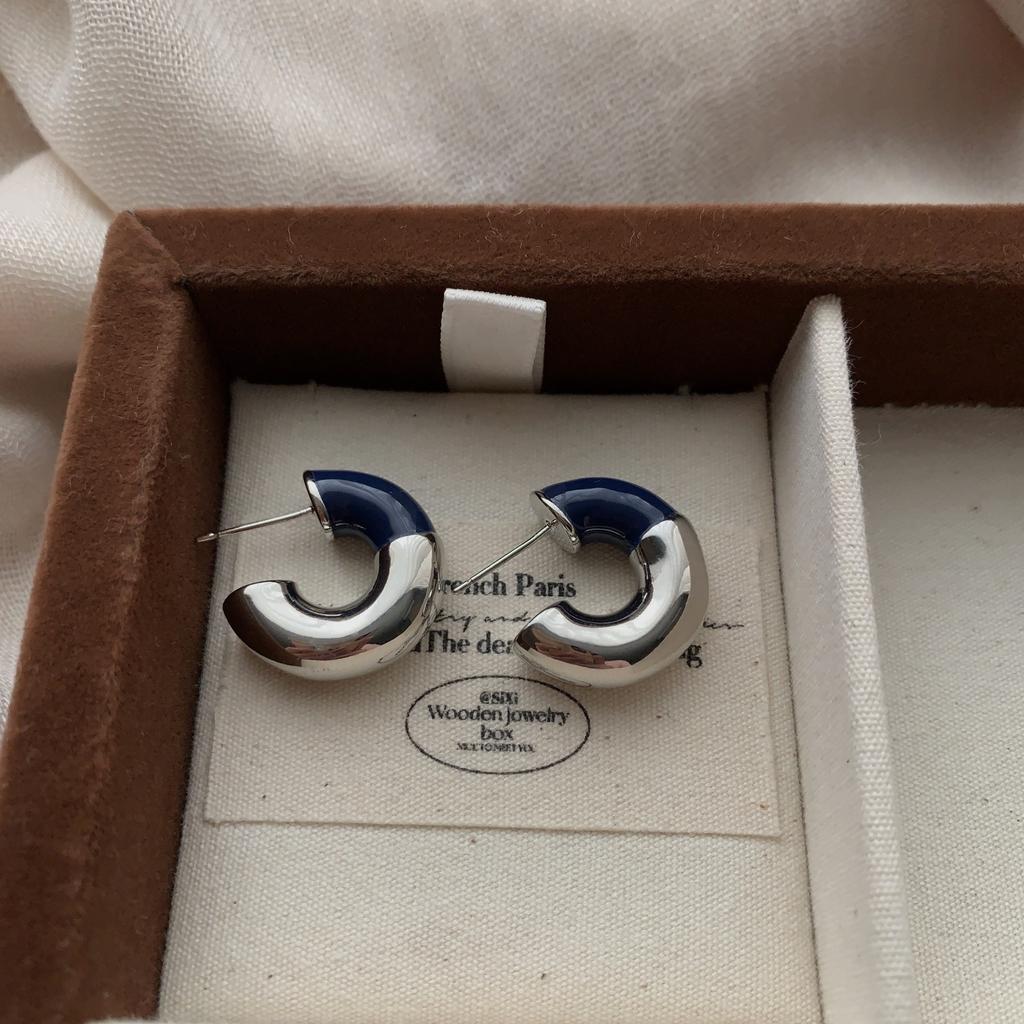 Metal Contrasting Color Semicircular Earrings Earrings Light Luxury Fashion Personality Simple Light Luxury Daily Premium Versatile Earrings