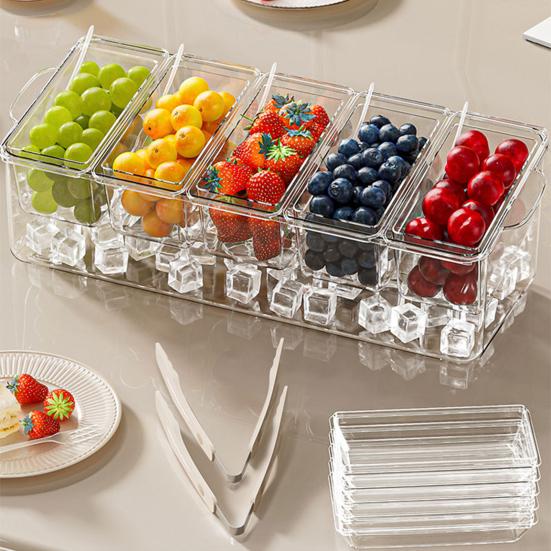 Поднос для фруктов Yousheng, ящик для хранения продуктов с 5 отделениями, большая вместимость, не содержит BPA, прозрачный, многоцелевой, для фруктового салата