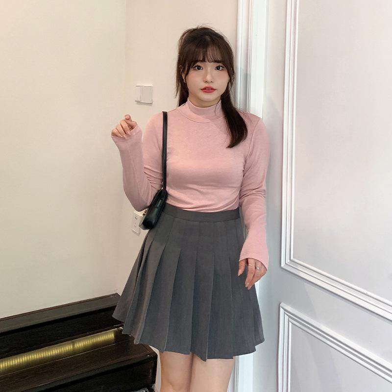 Autumn Preppy Style Plus Size High Waist Pleated Skirt for Women