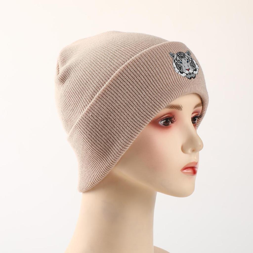 White Tiger Print Knit Cap Beanie, Animal Man Cap Autumn Fit Solid Gorro Knit Hat Beanie